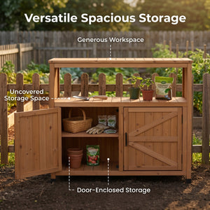 Wooden Patio Bar Table Set with Storage