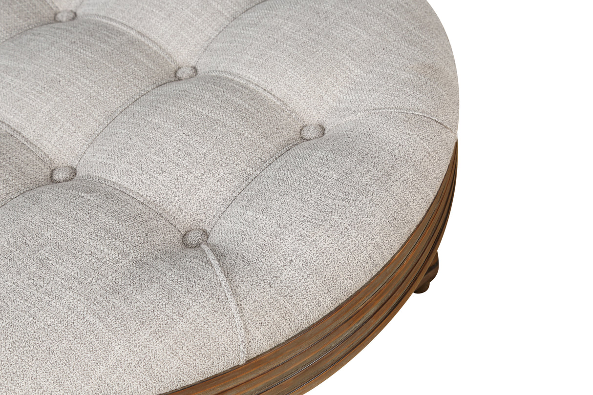 Large round waterproof ottoman coffee table 2 tier oversized button tufted ottoman(light gray)