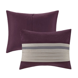 7 PC Pieced Faux Suede Comforter Set Purple Queen