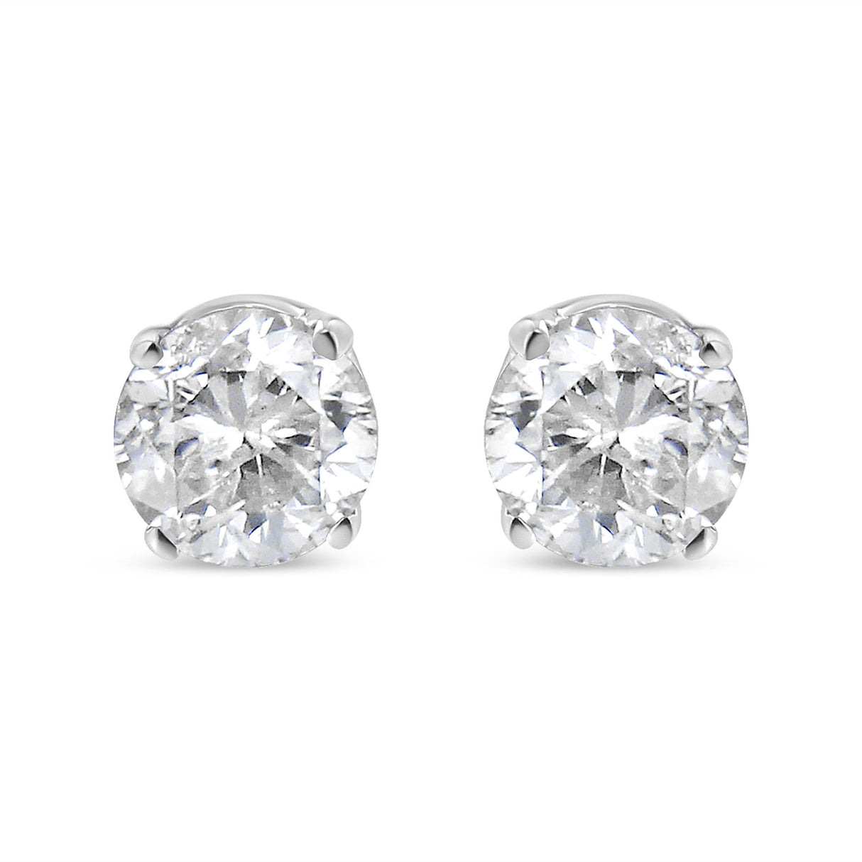 AGS Certified 14K White Gold 1.0 Cttw 4-Prong Set Brilliant Round-Cut Solitaire Diamond Push Back Stud Earrings (E-F Color, SI2-I1 Clarity)