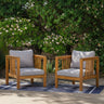Set of 2 Outdoor Acacia Wood Club Chairs with Modern Square Arms