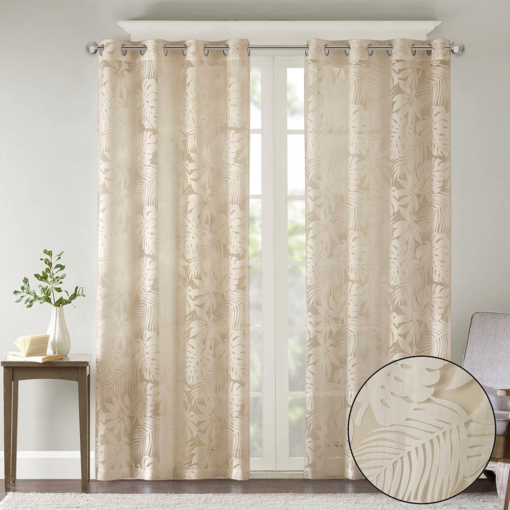 Palm leaf burnout window sheer