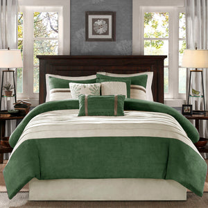7 Piece Faux Suede Comforter Set with Hypoallergenic Filling - Green Queen