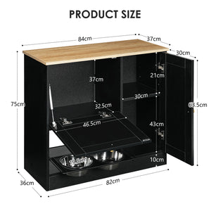Feeding Station with 2 Lockers and Elevated Bowls Black
