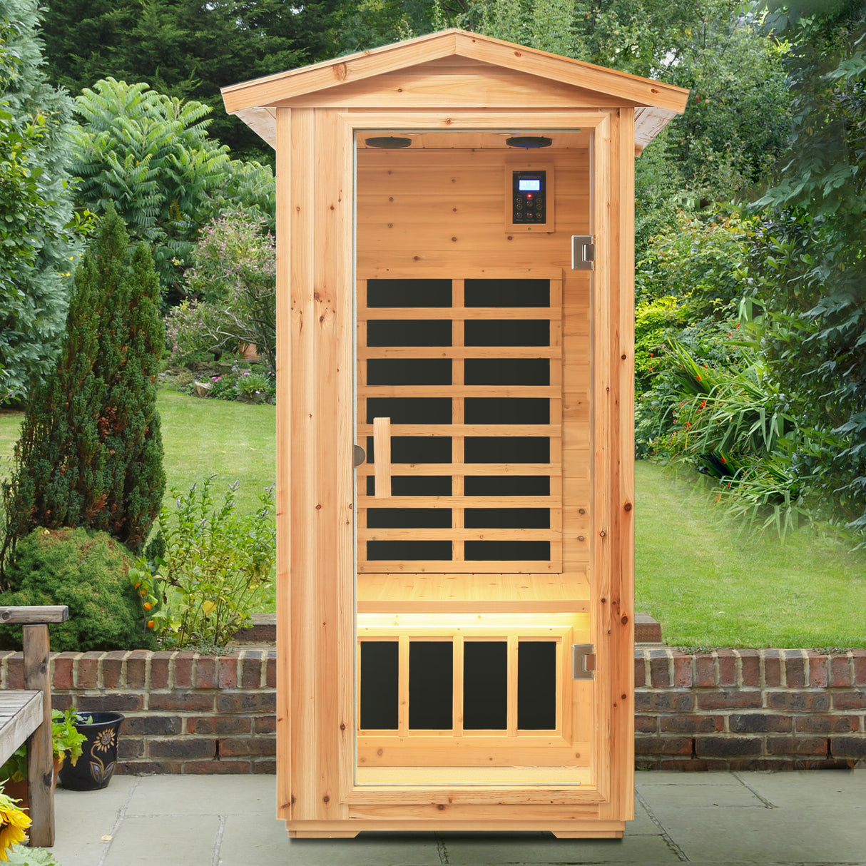 One-Person Indoor/ Outdoor  Infrared Sauna – Natural Old Fir Finish