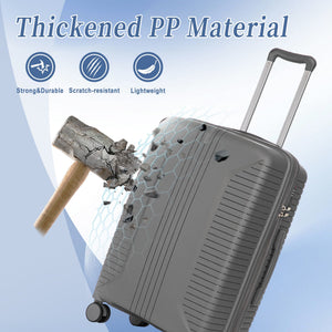 3-Piece PP Spinner Wheel Luggage Set 20'/24'/28' Silver Grey