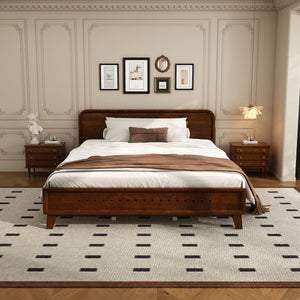 Pine Solid Wood Queen Size Bed, Dark Walnut