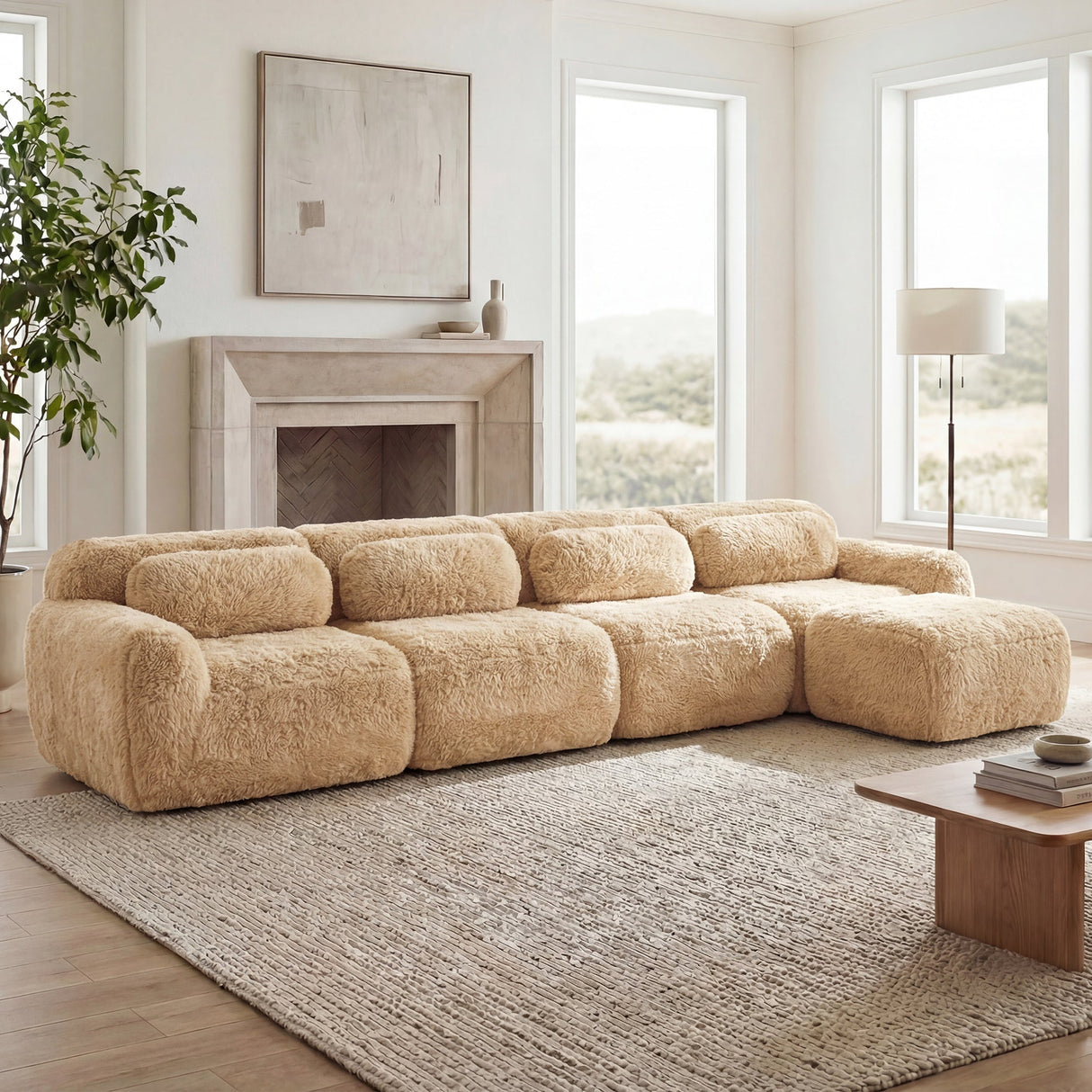L-Shaped Soft And Fluffy Modular Sectional Sofa