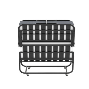 Twin Wide Folding Bed For Tall People, Extra Long & Wide Rollaway With Memory Foam, Heavy-Duty Capacity Guest, Spacious Portable Cot - Black