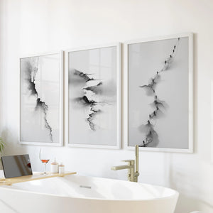 Abstract Mountain 3 Piece Wall Art. Black White Minimalist