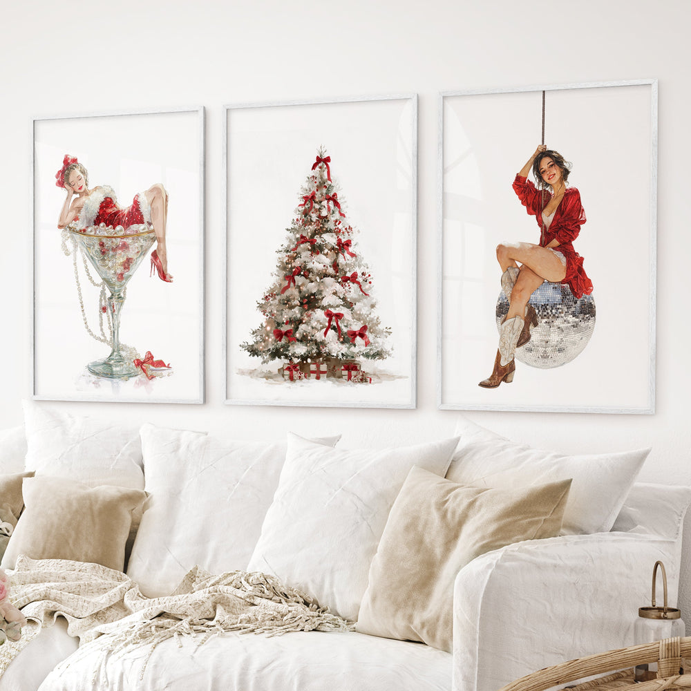 Glam Christmas Art. Pin Up Holiday Print Set of 3