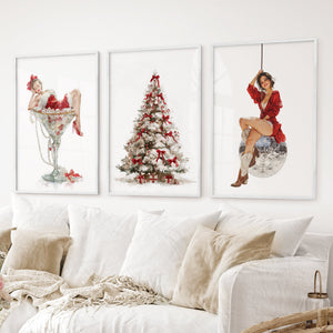 Glam Christmas Art. Pin Up Holiday Print Set of 3