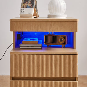 Modern Bedside Table with Gun Drawer,Bedside Table with Charging Station