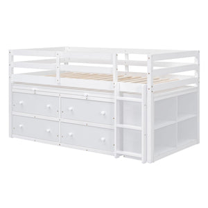 Loft Bed With Retractable Writing Desk And 4 Drawers, With Lateral Portable Desk And Shelves
