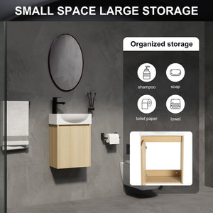 Modern Bathroom Vanity With Ceramic Basin, Wall Mounted Floating Sink Combo, Storage Cabinet