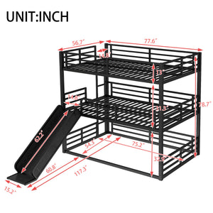 Full Over Full Over Full Bunk Bed with Slide