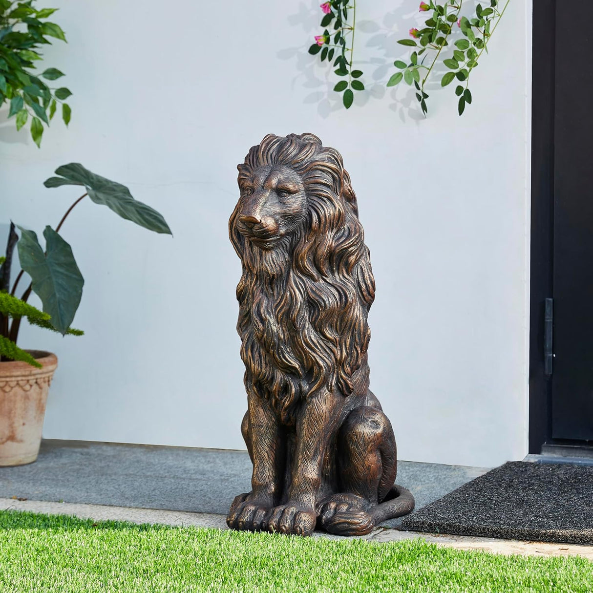 20.5" Lion Statue - Resin Outdoor Guardian Sculpture