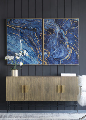 The Oceanus Elegance™ — Marbled Blue & Gold Panel Wall Art