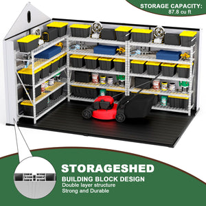 8 Ft. W X 12 Ft. D Plastic Storage Shed With Floor - Black / Gray