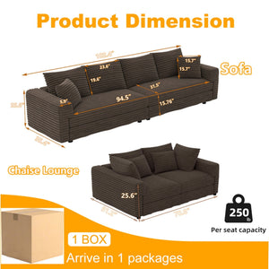 4 Seat Sofa, Modern Comfy Upholstered Sofa Cloud Couch, Deep Seat Couches With Soft Pillows