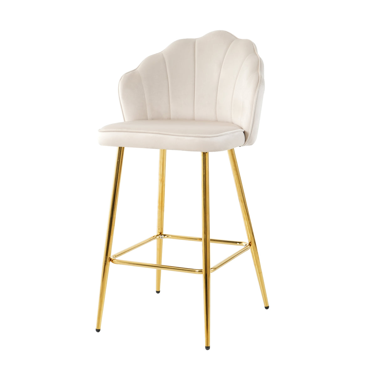 Elegant Shell Shape Off White Velvet Bar Chair Set of 2