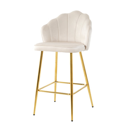 Elegant Shell Shape Off White Velvet Bar Chair Set of 2