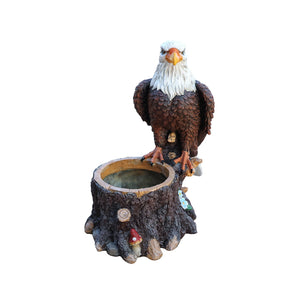 Realistic Standing Eagle Garden Planter on Tree Stump