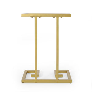 Modern Glam C Shaped End Table With Tempered Glass Top - Gold