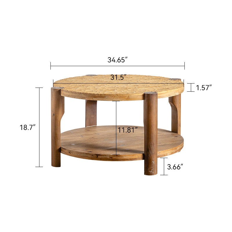 Round Coffee Table with Solid Wood for Living Room