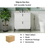 White Fluted Bathroom Vanity with Ceramic Sink and Soft Close Drawers