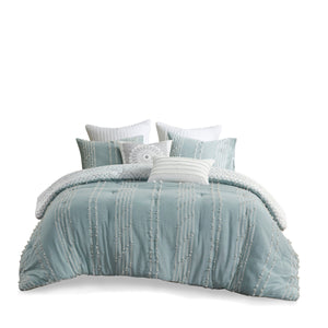3 Piece Cotton Jacquard Comforter Set Aqua King/Cal King