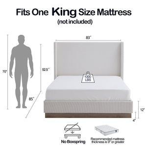 Hosford Upholstered Wingback Bed - King - Oat Boucle Fabric
