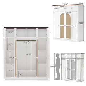 8 Door Armoire Wardrobe with Adjustable Shelves and Hanging Rod - Light Brown or White