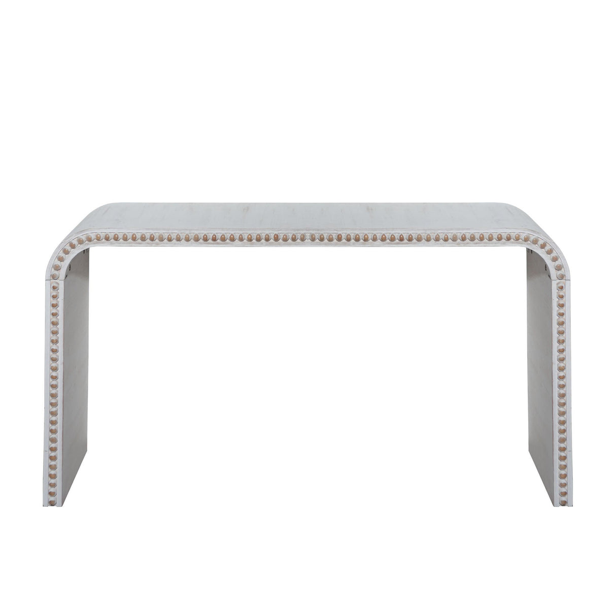 Washed white Console Table, 59in Entryway Table, Curved Waterfall-style Table,Console table with wood beads,Entrance Table for Entryway, Hallway, Living Room, Foyer, Corridor, Office