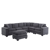 Modern U Shaped 6-Seat Sectional Sofa Couch with Ottoman