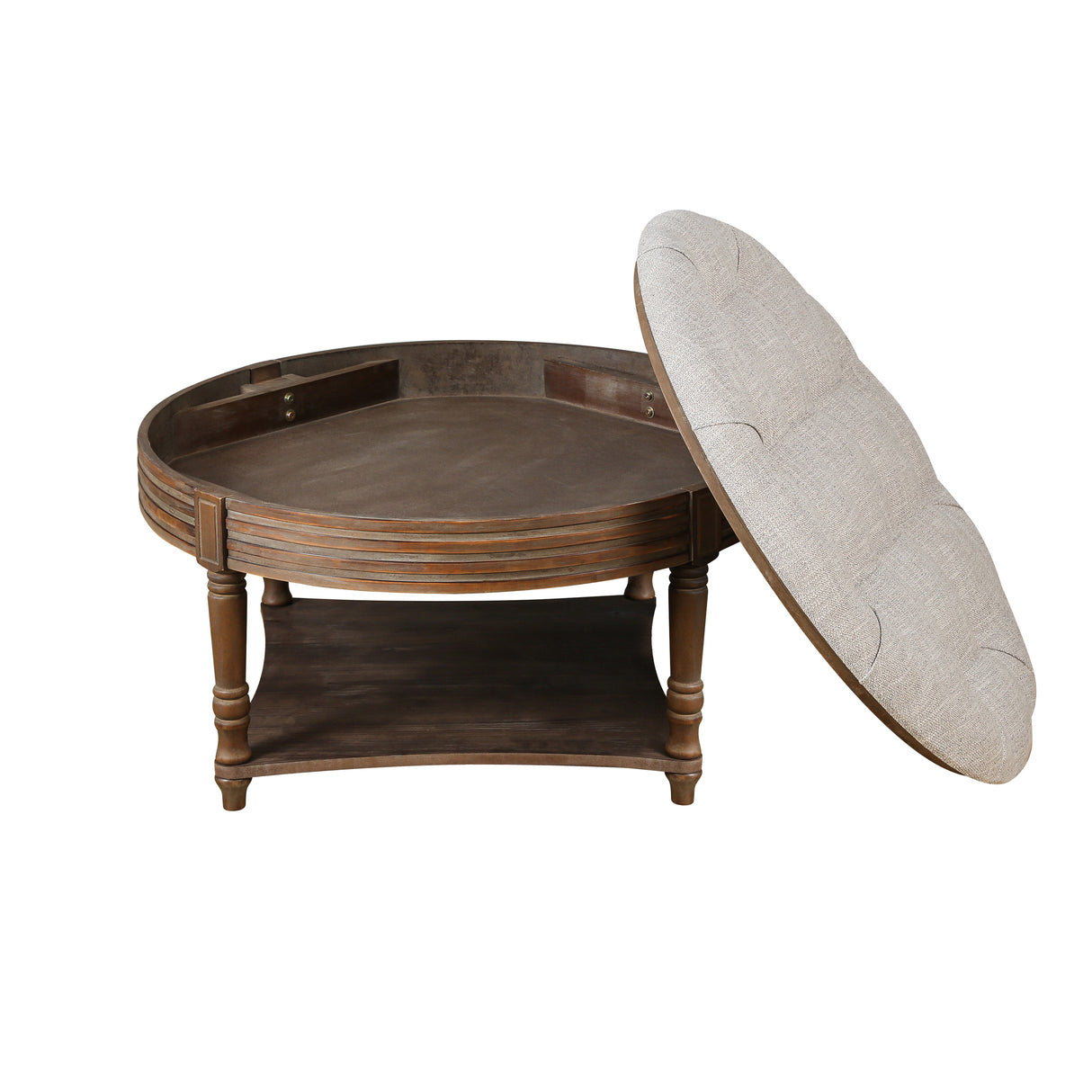 Large round waterproof ottoman coffee table 2 tier oversized button tufted ottoman(light gray)