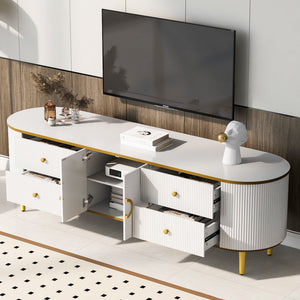 Modern TV Stand For TVs Up To 80", Entertainment Center With 4 Drawers And 1 Cabinet, Wood TV Console Table With And Handles For Living Room - White