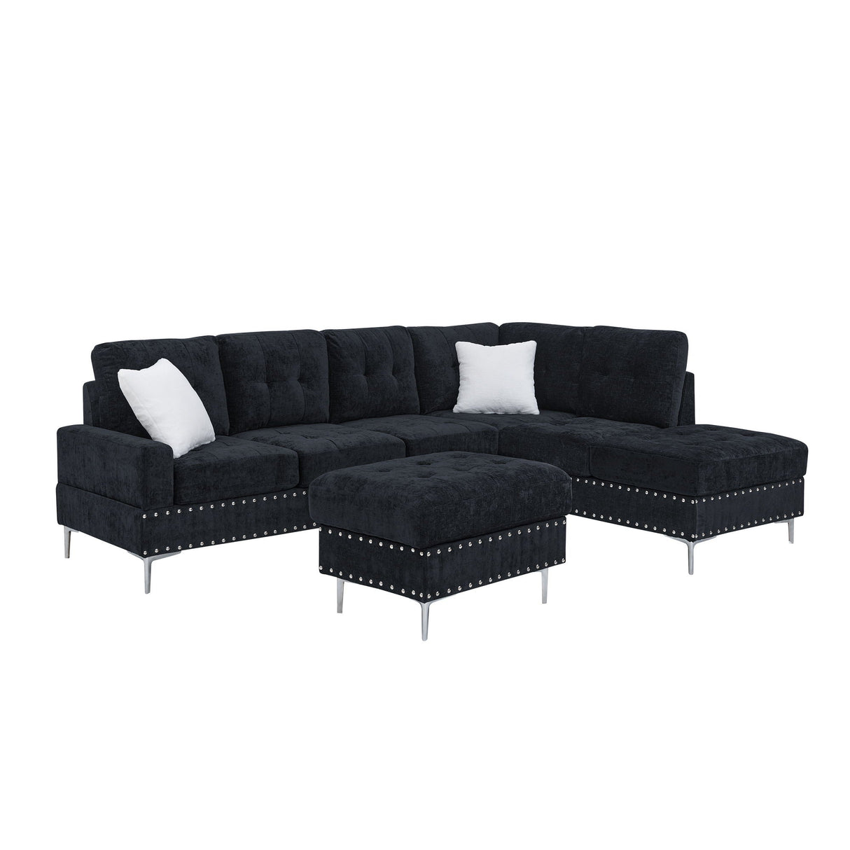 L-Shaped Sectional Sofa With Chaise And Storage Ottoman, Includes 2 Pillows