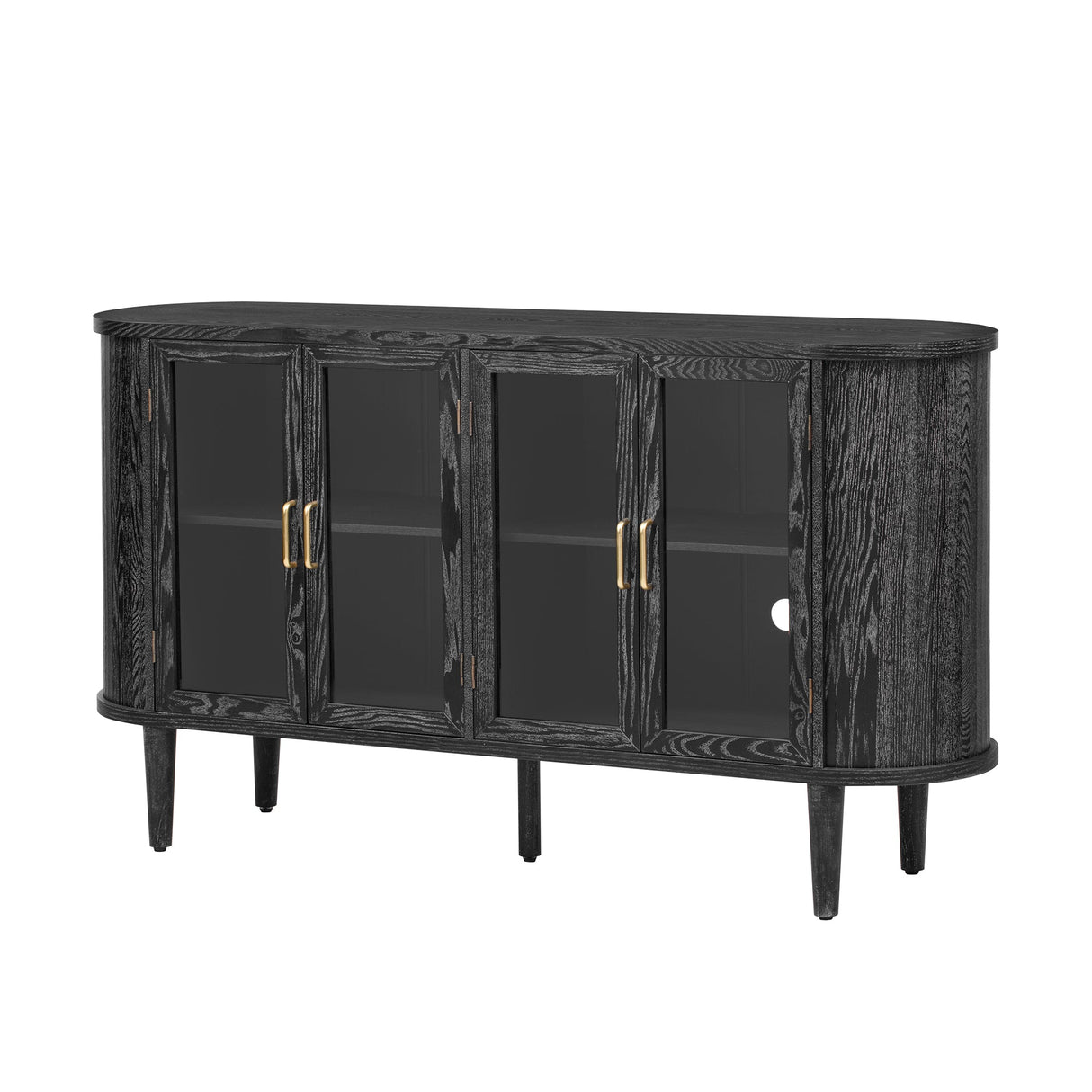 Wood Buffet Cabinet with Glass Doors and Adjustable Shelves