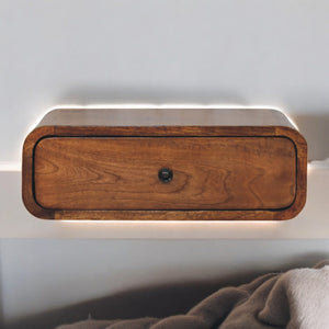 Solid Wood Avora Wall-Mounted Nightstand, 1-Drawer, Honey