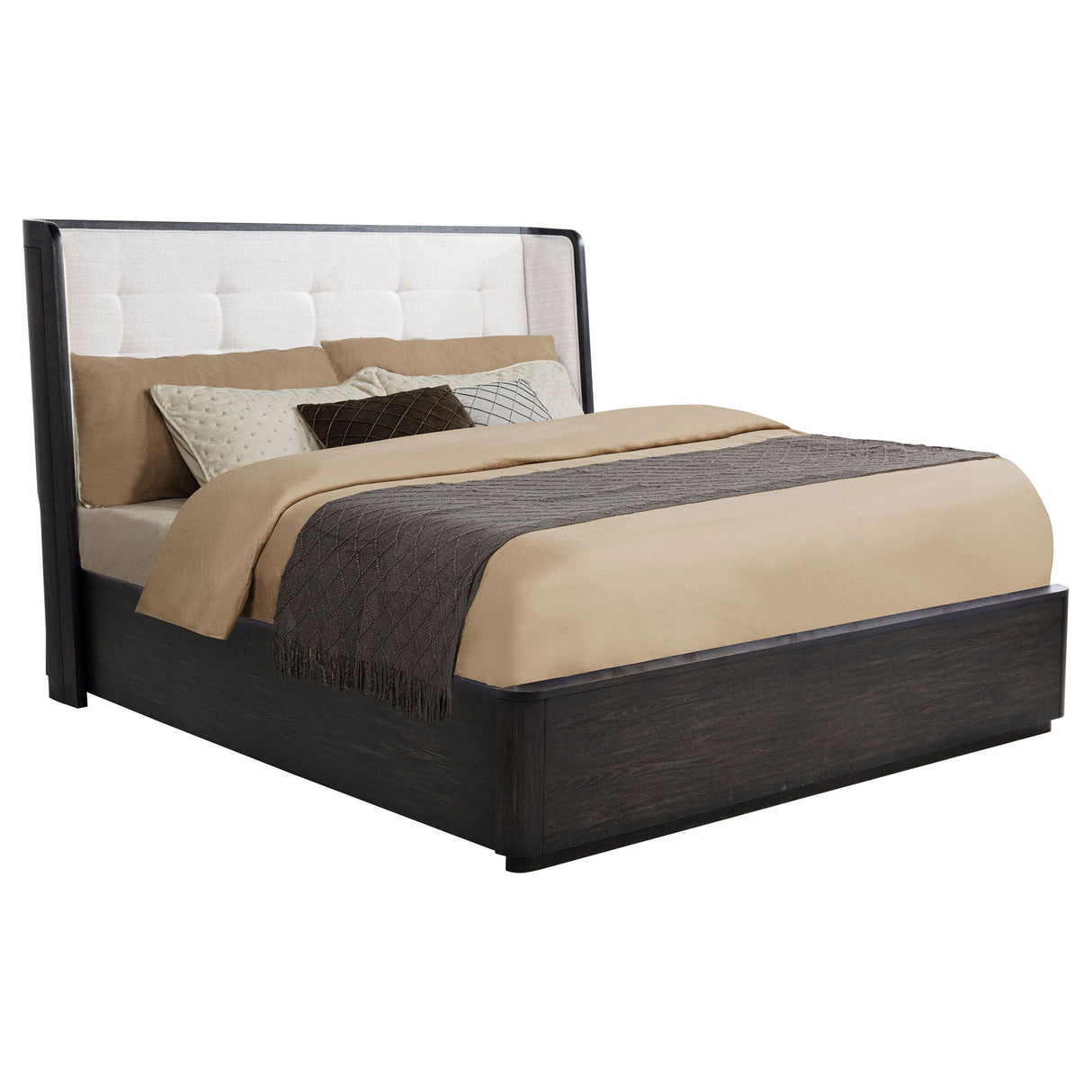 Leandro 55-inch Eastern King Wingback Bed Burnished Black