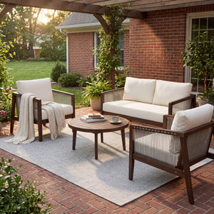 Outdoor 4-Piece Sofa Set, Acacia Wood Frame with Rope Detail