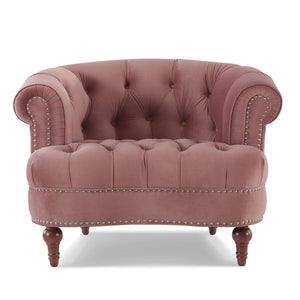 Victorian Tufted Upholstered Accent Chair with Nailhead Trim - Dark Red, Blue, or Pink