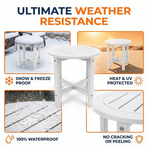 White HDPE Outdoor Side Table, 16 in. Round All-Weather Patio End Table