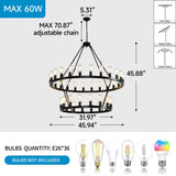 47.24 Inch Matte Black Wagon Wheel Chandelier with 36 Lights
