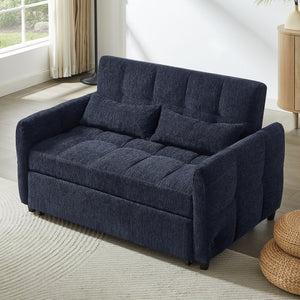 Loveseat Sofa Pull-Out Bed With Adjustable Backrest, 3 USB Ports And 2 Lumbar Pillows For Living Room