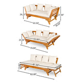 Outdoor Patio Daybed Sofa, 3-Seat Sofa with Foldable Arm & Removable Cushions