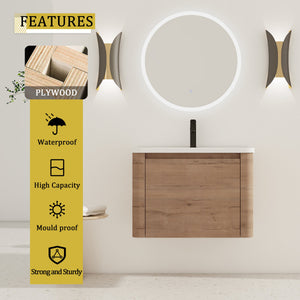 52" Wall-Mounted Bathroom Vanity with Ceramic Sink