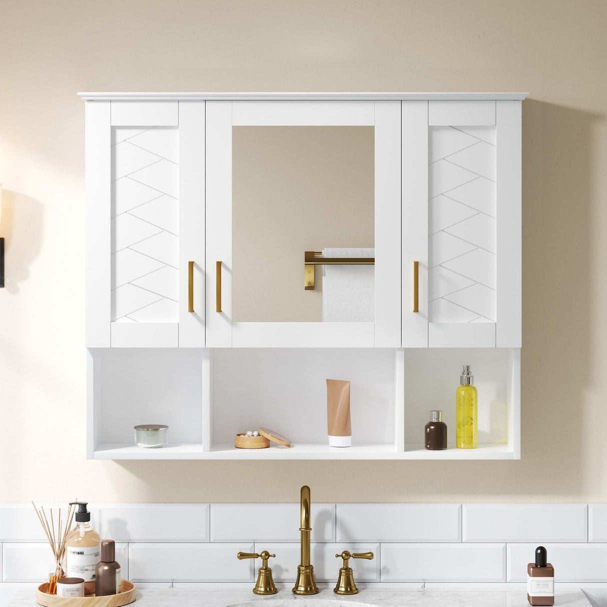 Modern Wall Mounted Medicine Cabinet with Adjustable Shelves and Soft Close Doors