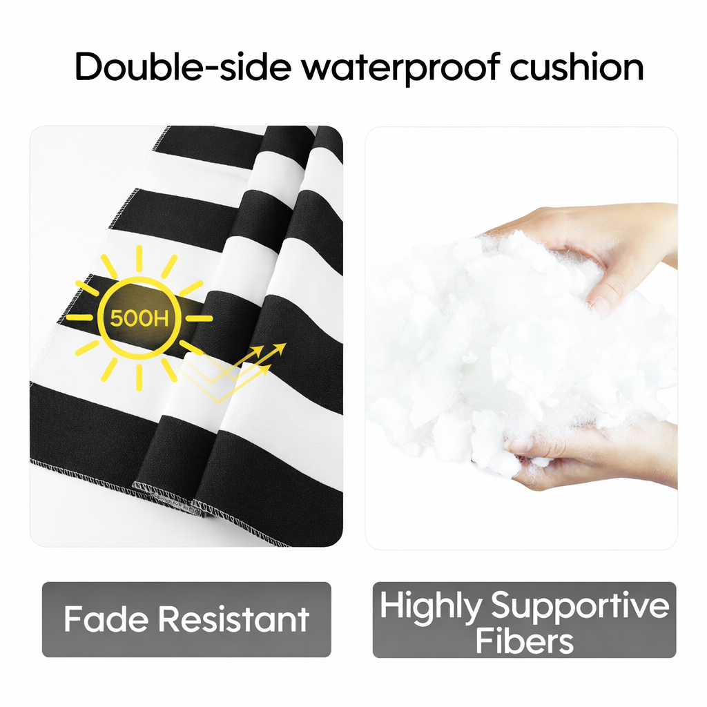 Outdoor Chair Cushions Set of 2 – Black/White Striped